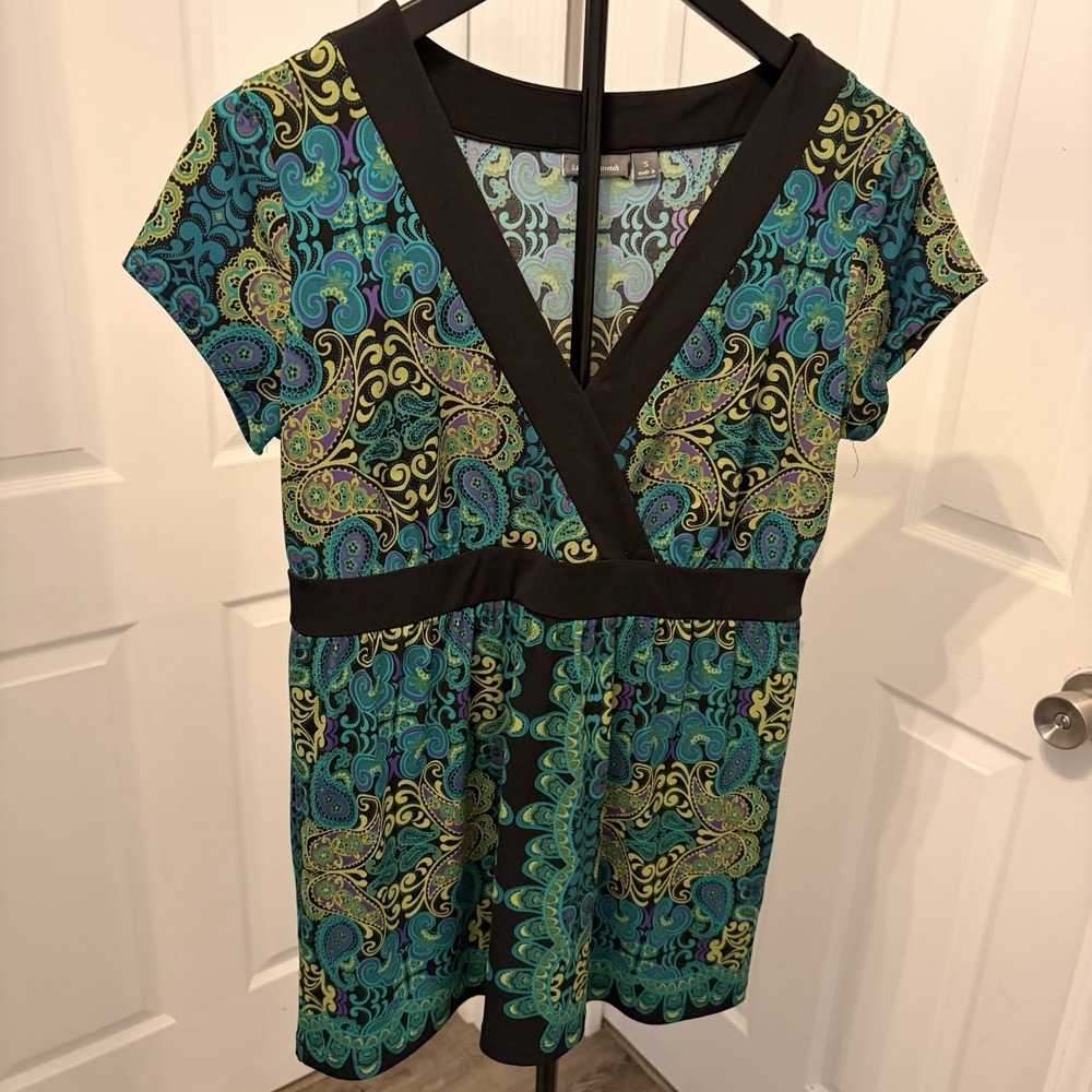 Apt 9 Empire waist Paisley Blouse Sm Stretch Whimsigoth Y2K Babydoll Deep V-neck